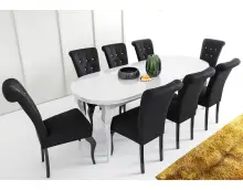 Komplet do jadalni 8 osobowy: MERSO LL stół fornir biały połysk rozkładany 100x200-250 i krzesła MERSO 64